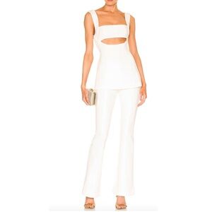 MISHA Costanza Jumpsuit White SMALL Designer Cut Out Flare Cocktail Slimming